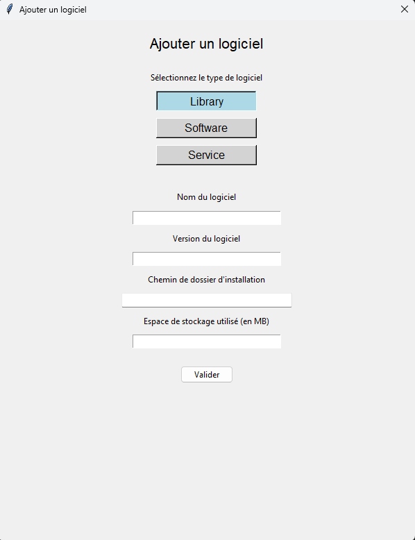 Formulaire d'ajout de logiciel