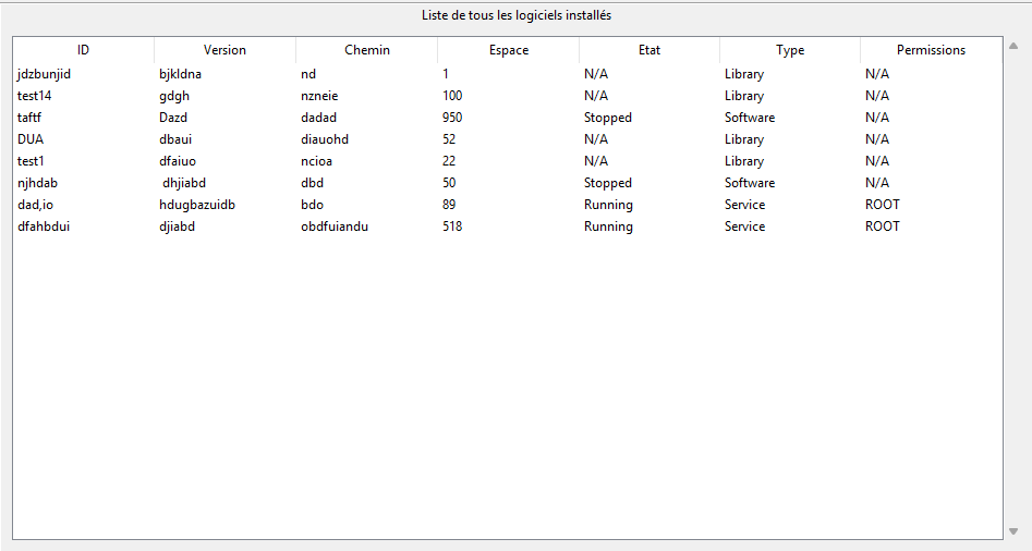 Liste et gestion des modules